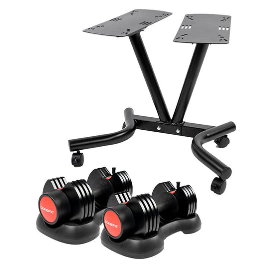 The Lean Set: 25lb Adjustable Dumbbells Set with Stand Weights CoreFX   